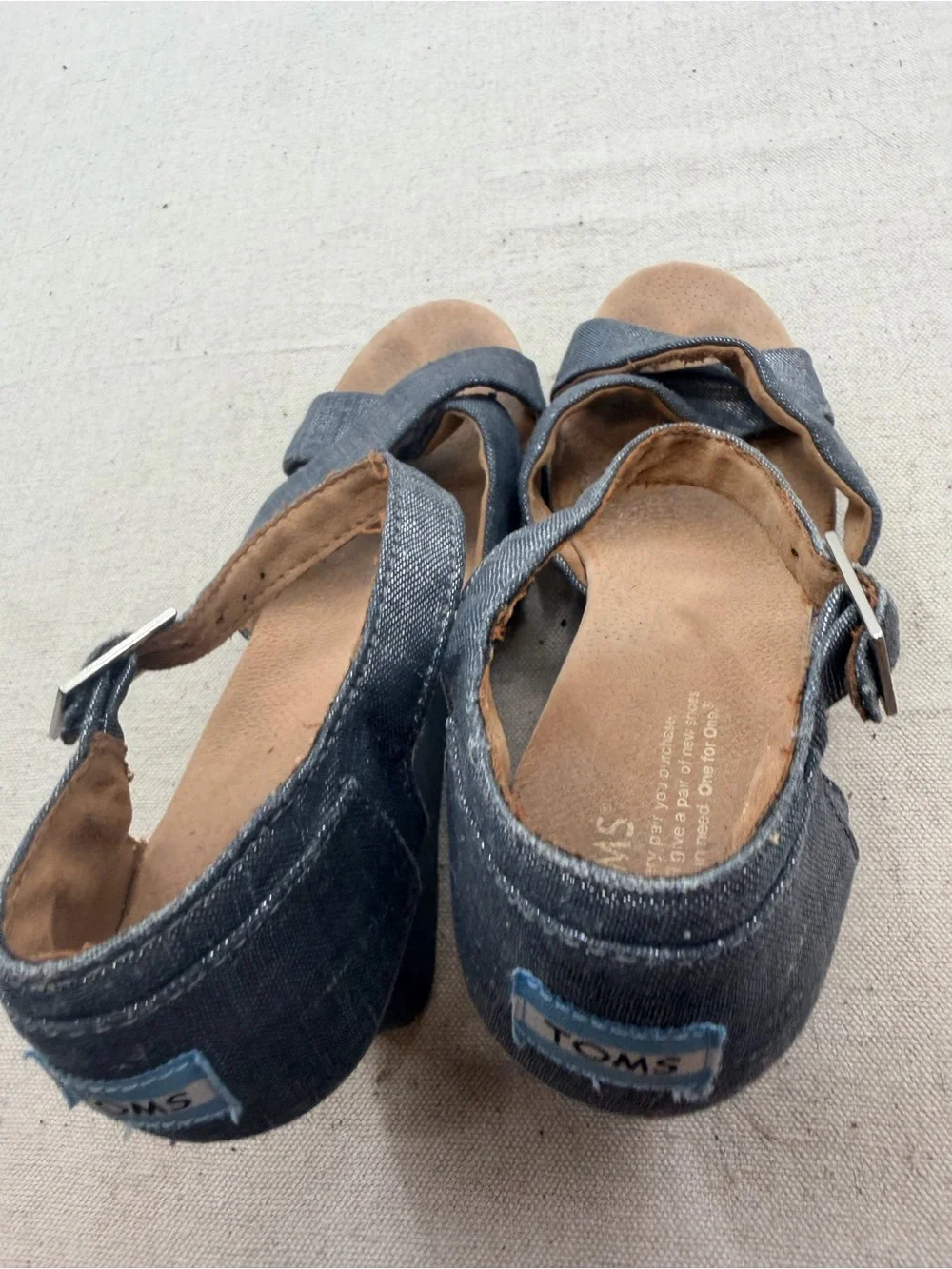 Toms Dark Denim Blue Wedge Sandals with Ankle Strap